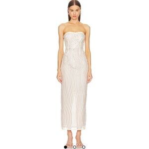 White Cream Strapless Midi Dress